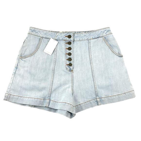 Ulla Johnson Denim Shorts Size 10 High Waist Button Fly Light Wash NWT - Picture 1 of 6